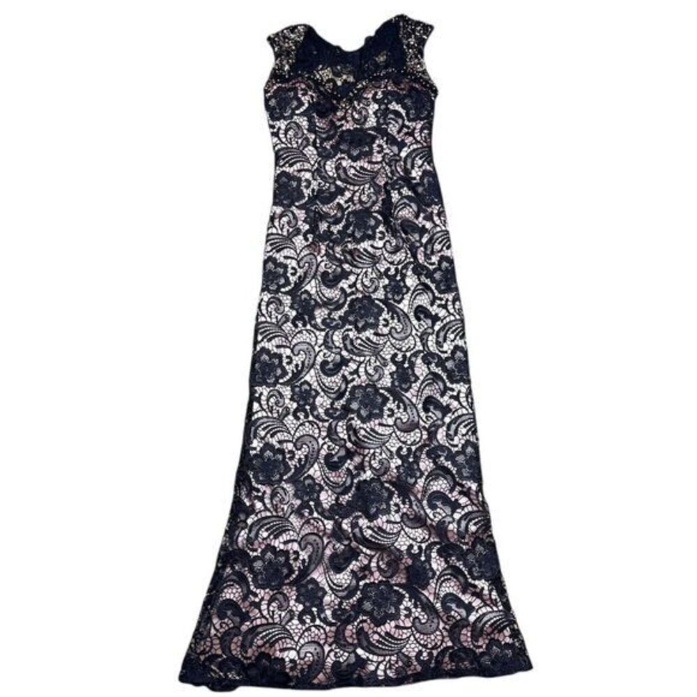 Mona Lisa Women's Black Lace Long Evening Gown Size‎ 10 Formal Dress Rhinestones